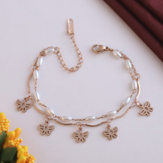 Butterfly & Pearl Chain Bracelet