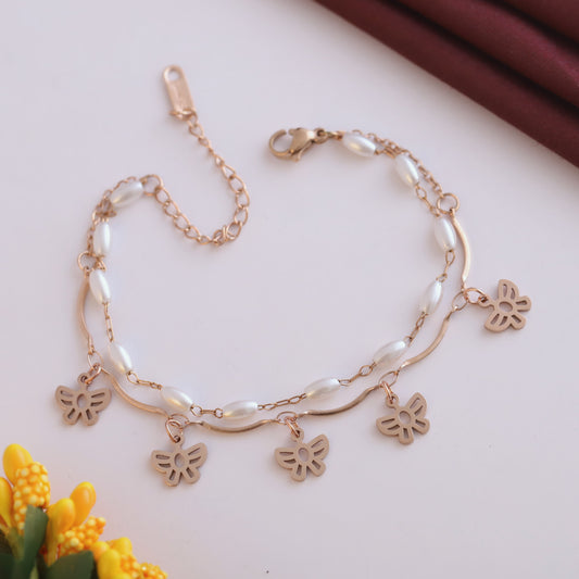 Butterfly & Pearl Chain Bracelet