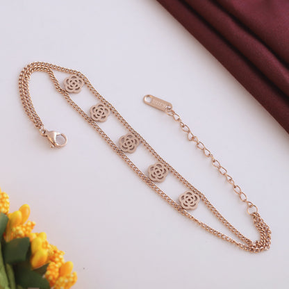 Anti-Tarnish 18K Rose Gold Plated Stainless Steel Chain Bracelet for Women | Adjustable Length & Antique Design