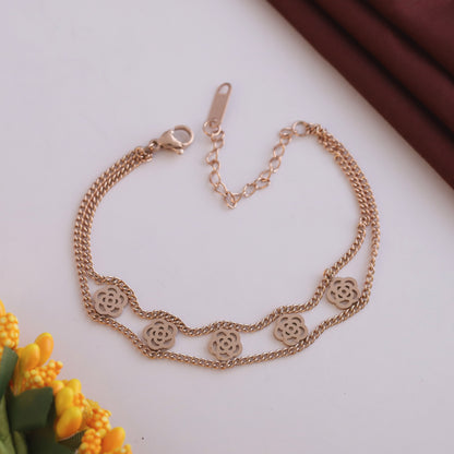 Anti-Tarnish 18K Rose Gold Plated Stainless Steel Chain Bracelet for Women | Adjustable Length & Antique Design