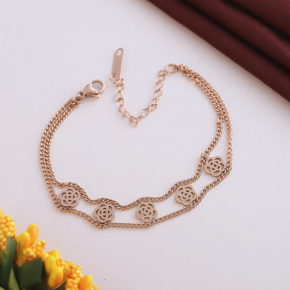 Anti-Tarnish 18K Rose Gold Plated Stainless Steel Chain Bracelet for Women | Adjustable Length & Antique Design