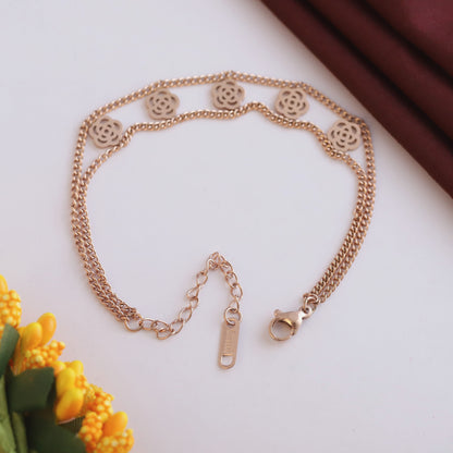 Anti-Tarnish 18K Rose Gold Plated Stainless Steel Chain Bracelet for Women | Adjustable Length & Antique Design
