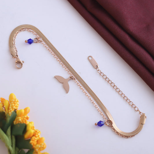Rose Gold Mermaid Tail & Blue Bead Double Layer Bracelet