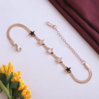 Rose Gold Star Charm Bracelet - Stainless Steel Snake Chain Jewelry
