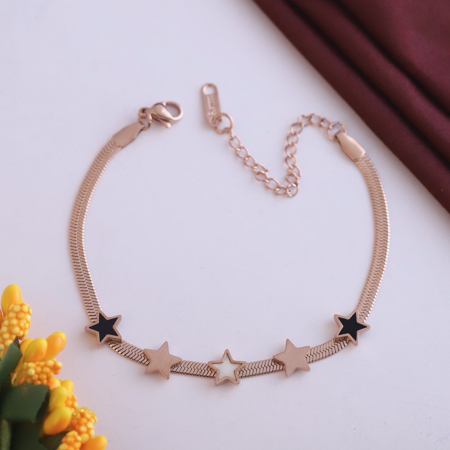 Rose Gold Star Charm Bracelet - Stainless Steel Snake Chain Jewelry