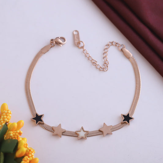 Rose Gold Star Charm Bracelet - Stainless Steel Snake Chain Jewelry