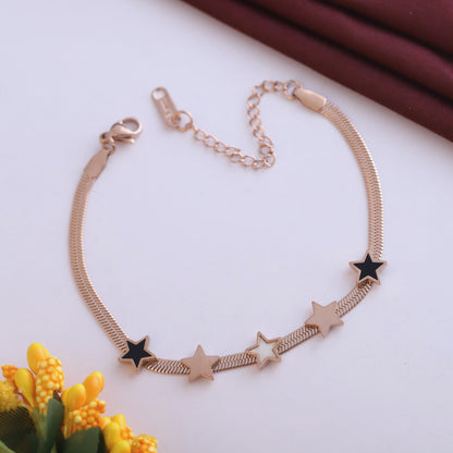 Rose Gold Star Charm Bracelet - Stainless Steel Snake Chain Jewelry