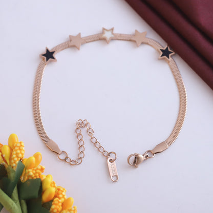 Rose Gold Star Charm Bracelet - Stainless Steel Snake Chain Jewelry