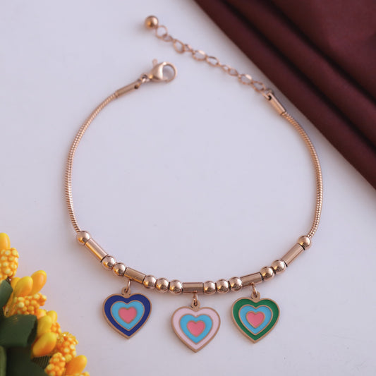 Rose Gold Heart Charm Bracelet - Colorful Enamel Hearts