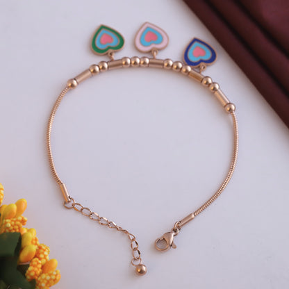 Rose Gold Heart Charm Bracelet - Colorful Enamel Hearts