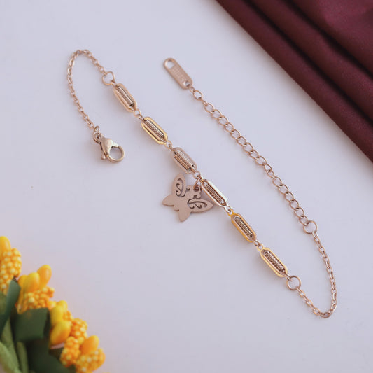 Rose Gold Butterfly Charm Bracelet - Elegant Stainless Steel Jewelry