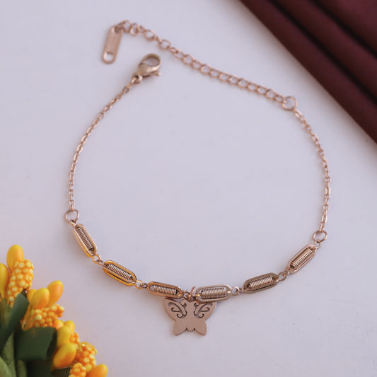 Rose Gold Butterfly Charm Bracelet - Elegant Stainless Steel Jewelry