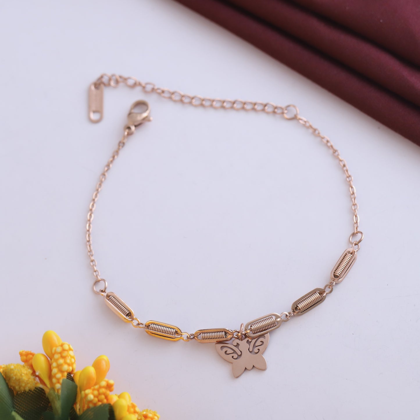Rose Gold Butterfly Charm Bracelet - Elegant Stainless Steel Jewelry