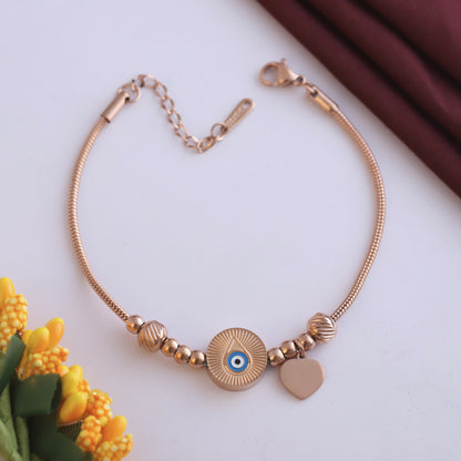 Minimalist Rose Gold Evil Eye Bracelet - Delicate Snake Chain