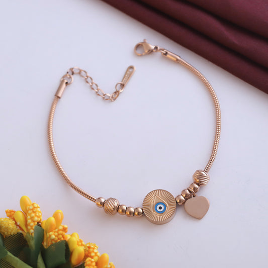 Minimalist Rose Gold Evil Eye Bracelet - Delicate Snake Chain