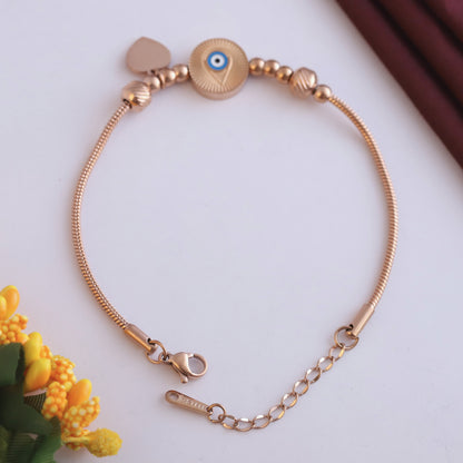 Minimalist Rose Gold Evil Eye Bracelet - Delicate Snake Chain
