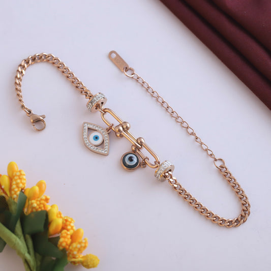 Rose Gold Evil Eye Bracelet - Dainty & Adjustable