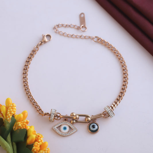Rose Gold Evil Eye Bracelet - Dainty & Adjustable
