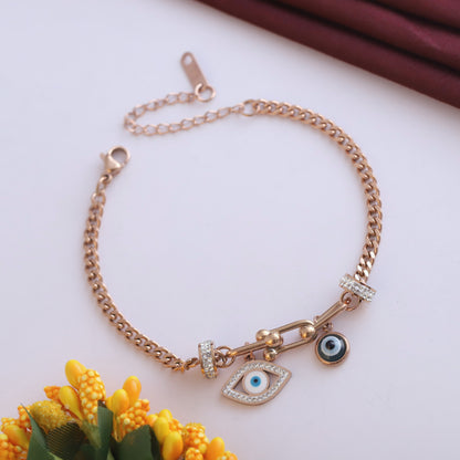 Rose Gold Evil Eye Bracelet - Dainty & Adjustable