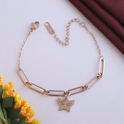 18K Rose Gold Plated Charm Bracelet | Anti-Tarnish Stainless Steel Adjustable