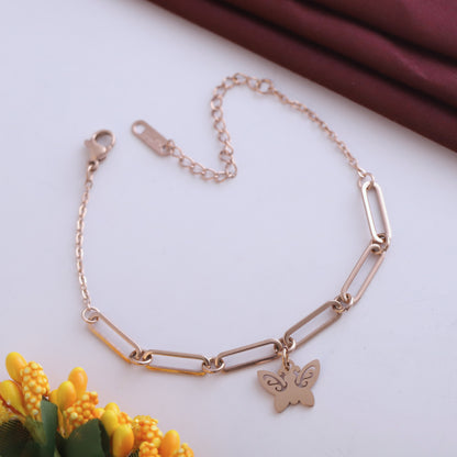 18K Rose Gold Plated Charm Bracelet | Anti-Tarnish Stainless Steel Adjustable