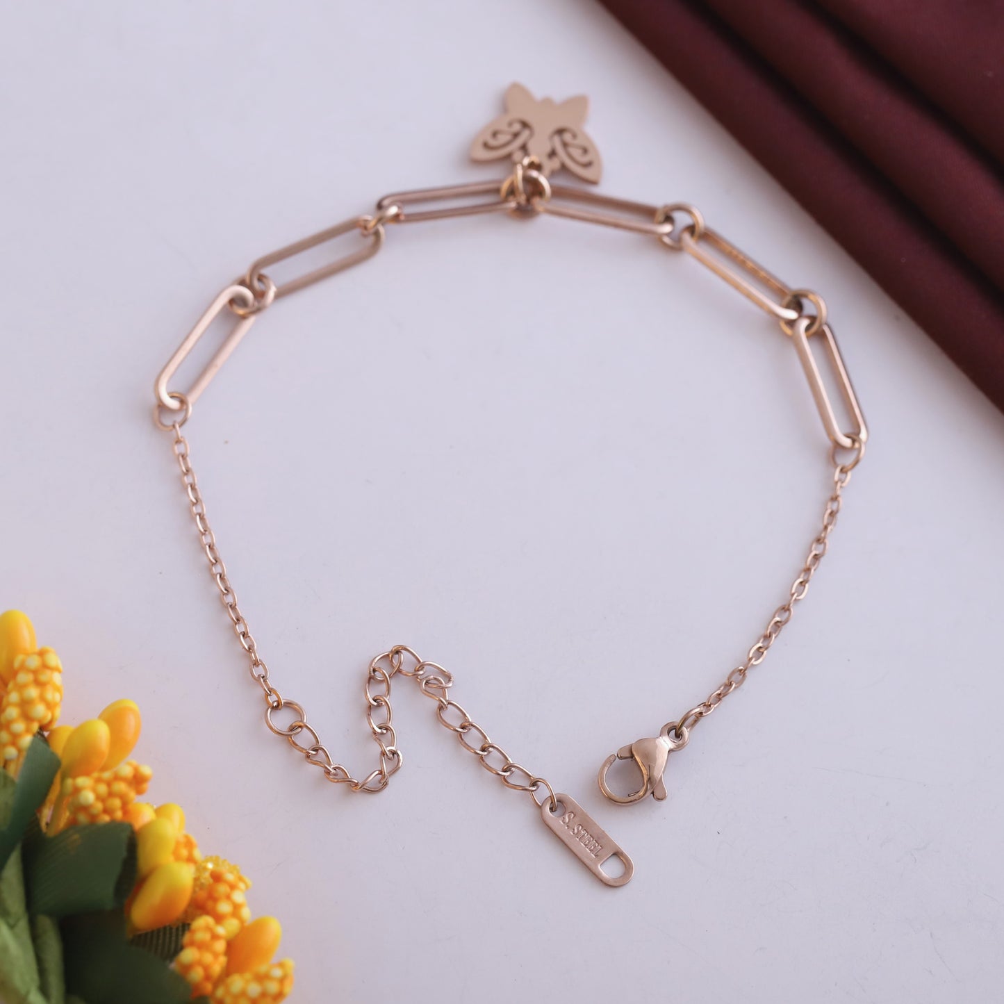 18K Rose Gold Plated Charm Bracelet | Anti-Tarnish Stainless Steel Adjustable
