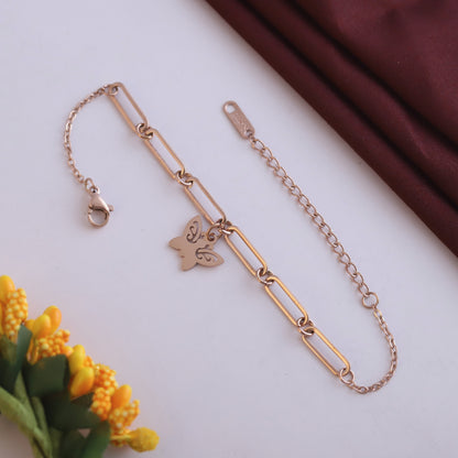18K Rose Gold Plated Charm Bracelet | Anti-Tarnish Stainless Steel Adjustable