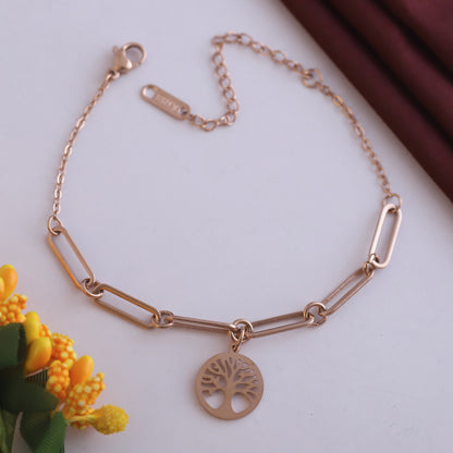 Anti-Tarnish 18K Rose Gold Plated Stainless Steel Charm Bracelet