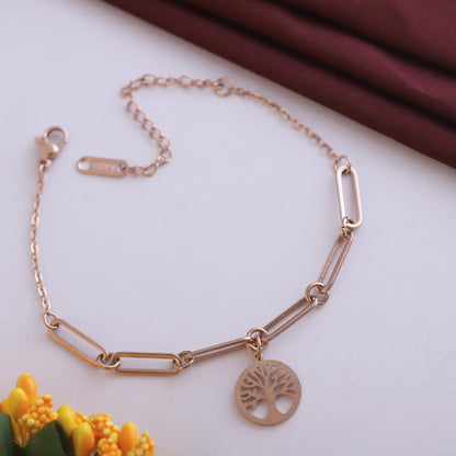 Anti-Tarnish 18K Rose Gold Plated Stainless Steel Charm Bracelet