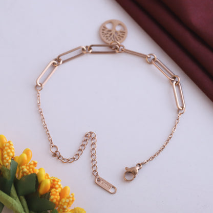 Anti-Tarnish 18K Rose Gold Plated Stainless Steel Charm Bracelet
