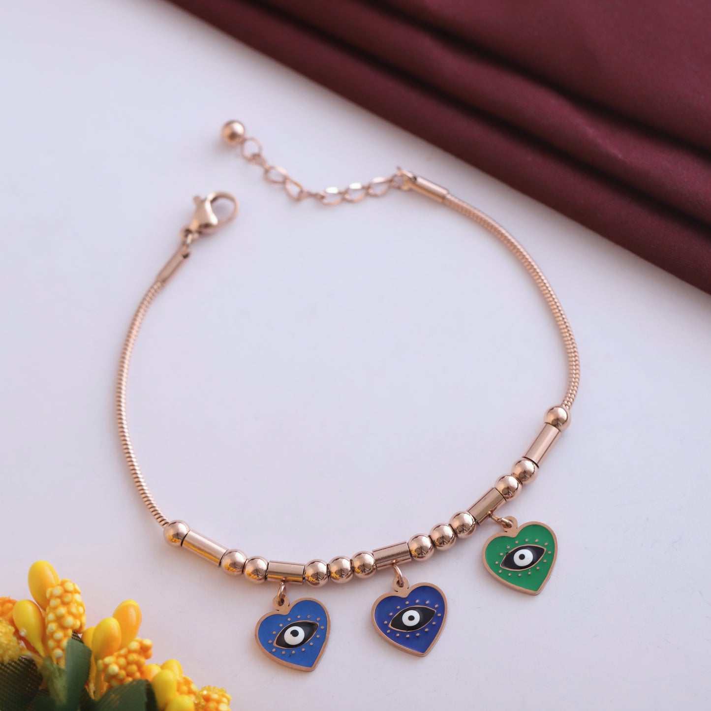 18K Rose Gold Plated Stainless Steel Evil Eye Bracelet