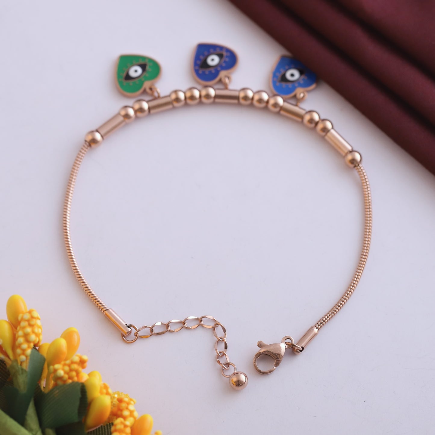 18K Rose Gold Plated Stainless Steel Evil Eye Bracelet