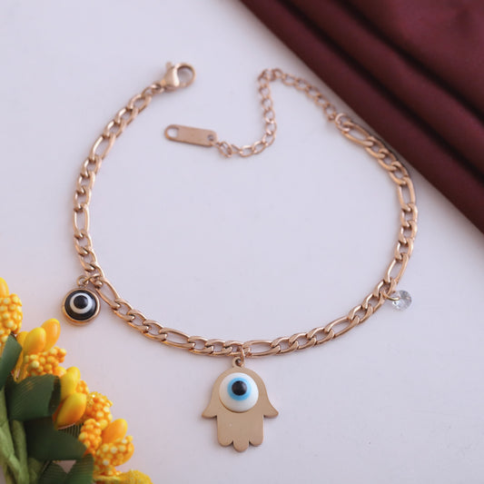 18K Rose Gold Plated Evil Eye Bracelet | Anti-Tarnish Stainless Steel Chain