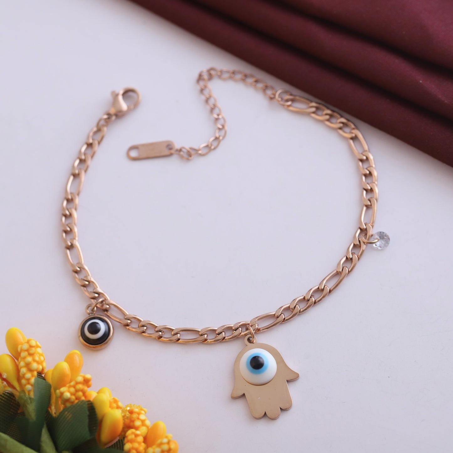 18K Rose Gold Plated Evil Eye Bracelet | Anti-Tarnish Stainless Steel Chain