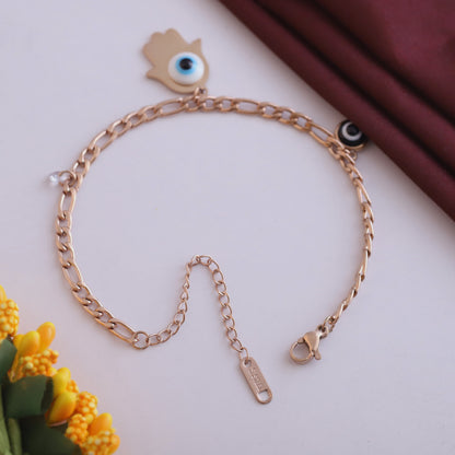 18K Rose Gold Plated Evil Eye Bracelet | Anti-Tarnish Stainless Steel Chain