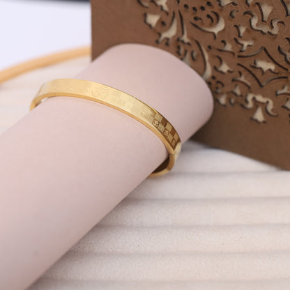 Om Symbol Gold Bangle for Men | Etched Design Religious Bracelet