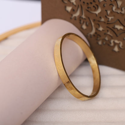 Om Symbol Gold Bangle for Men | Etched Design Religious Bracelet