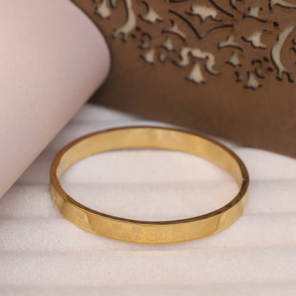 Om Symbol Gold Bangle for Men | Etched Design Religious Bracelet
