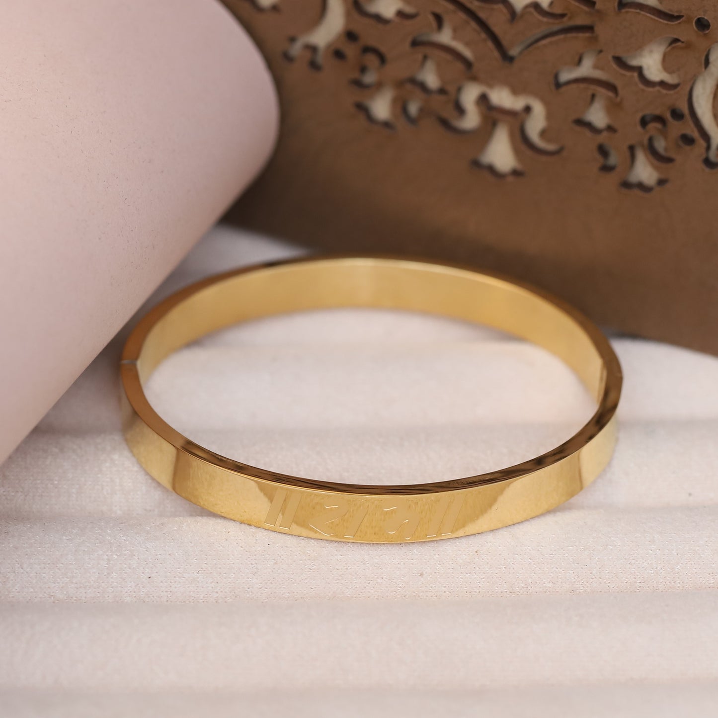 Engraved Ram Name Gold Bangle for Men | Simple Religious Bracelet