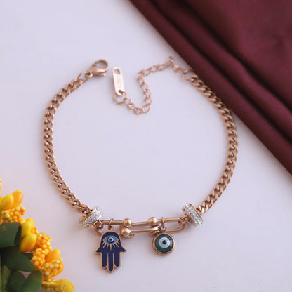 18K Rose Gold Plated Evil Eye Bracelet | Anti-Tarnish Stainless Steel Chain