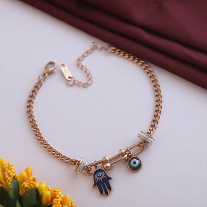 18K Rose Gold Plated Evil Eye Bracelet | Anti-Tarnish Stainless Steel Chain