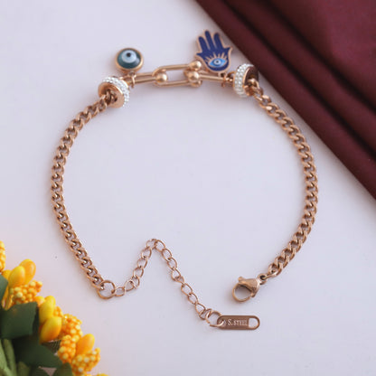 18K Rose Gold Plated Evil Eye Bracelet | Anti-Tarnish Stainless Steel Chain