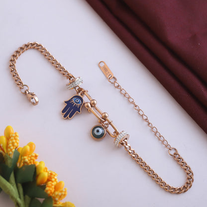 18K Rose Gold Plated Evil Eye Bracelet | Anti-Tarnish Stainless Steel Chain