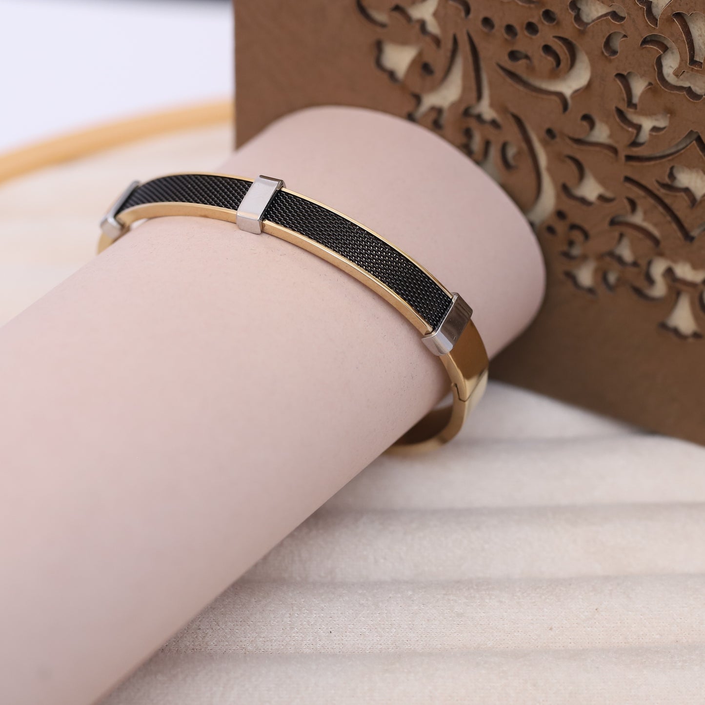 Men's Gold & Black Mesh Bracelet | Two-Tone Stainless Steel Jewelry