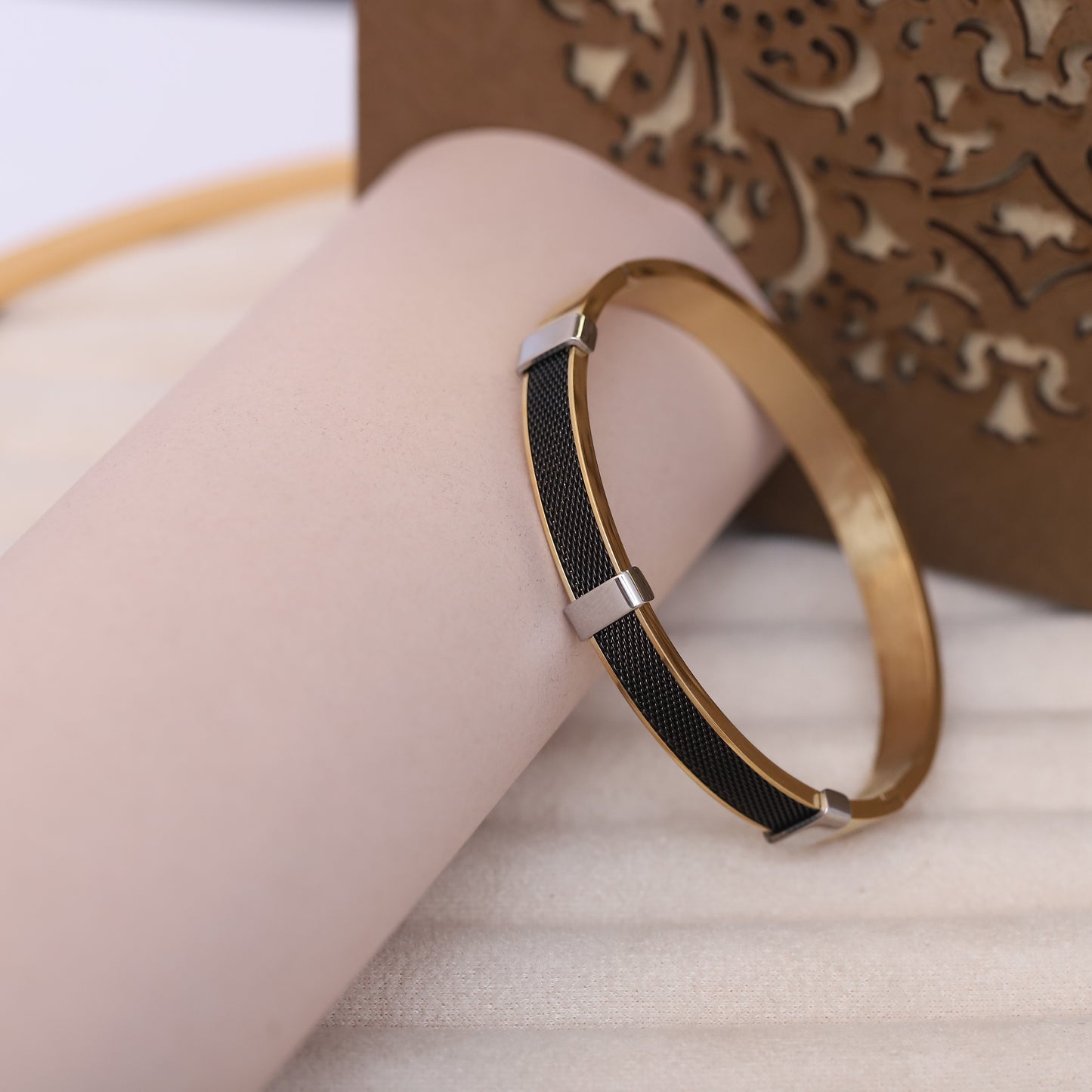 Men's Gold & Black Mesh Bracelet | Two-Tone Stainless Steel Jewelry