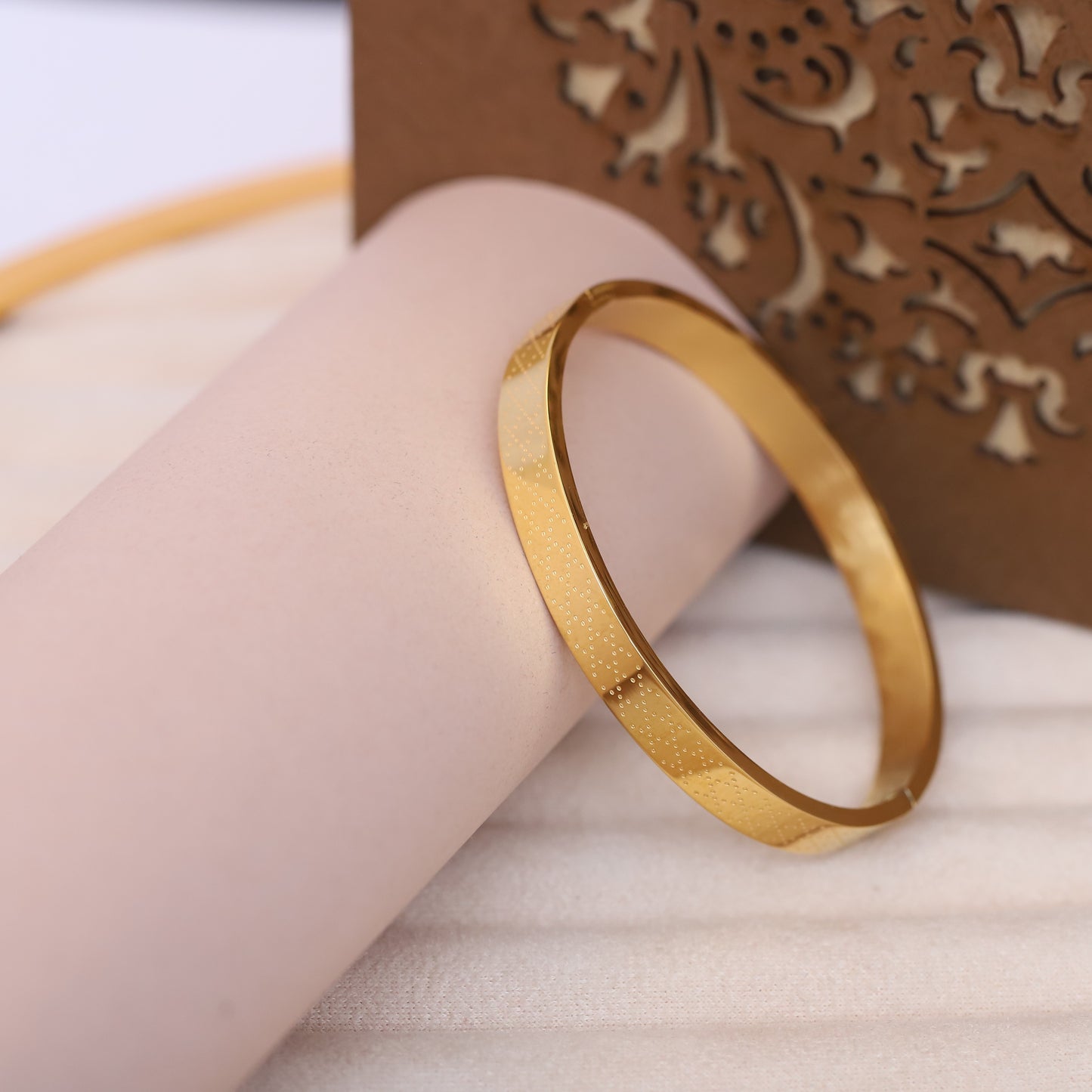 Elegant Men's Gold Bangle | Dotted Texture Solid Design
