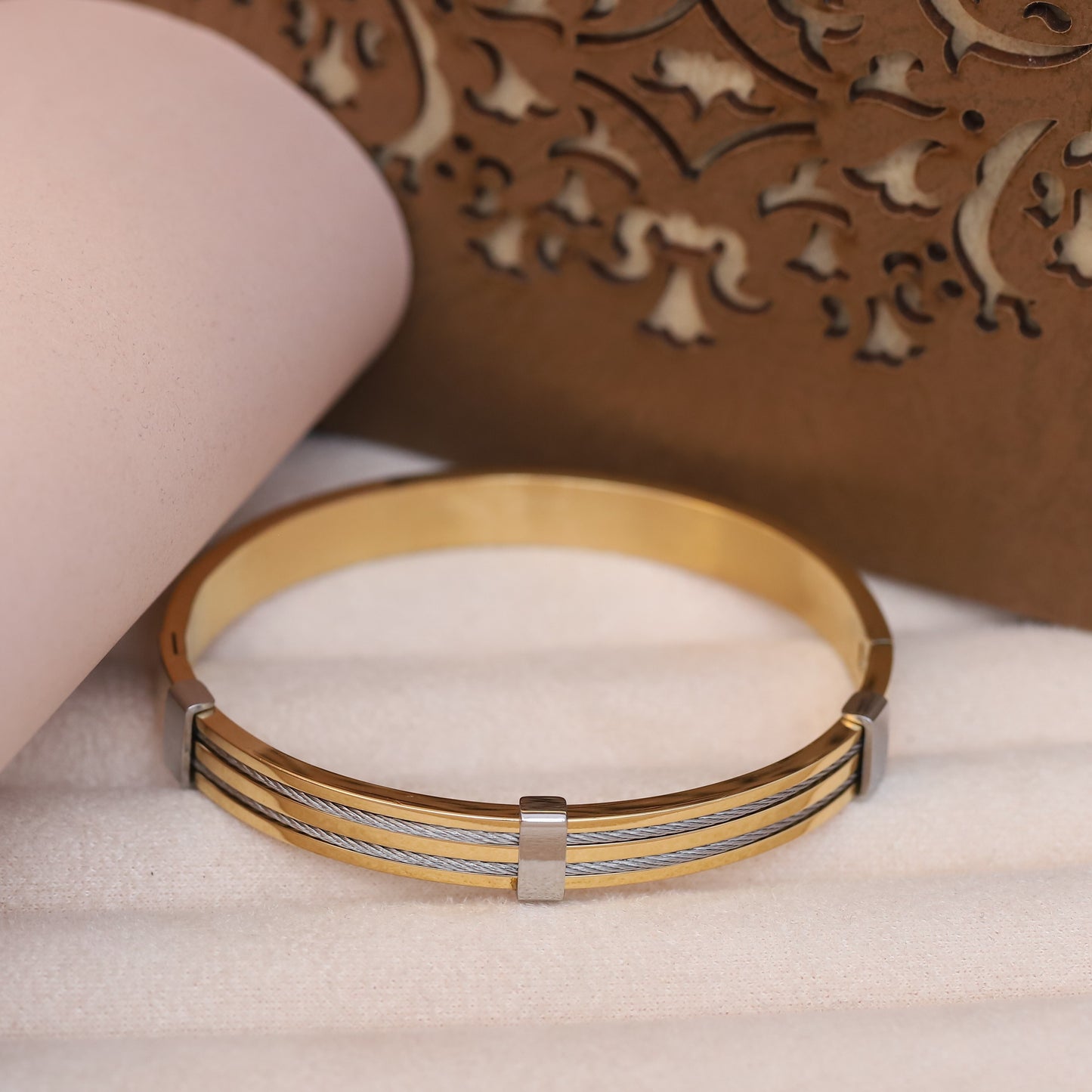 Men's Gold & Silver Cable Bracelet | Two-Tone Stainless Steel Bangle