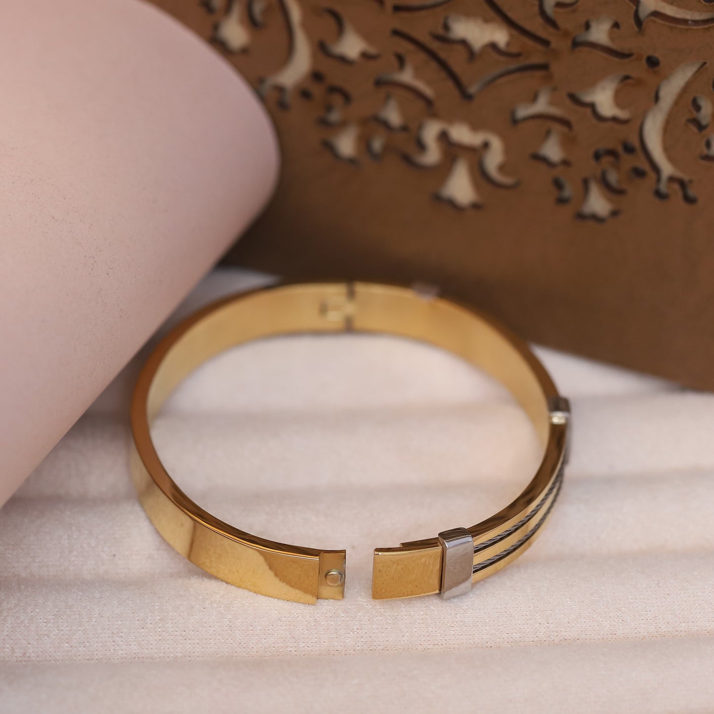 Men's Gold & Silver Cable Bracelet | Two-Tone Stainless Steel Bangle