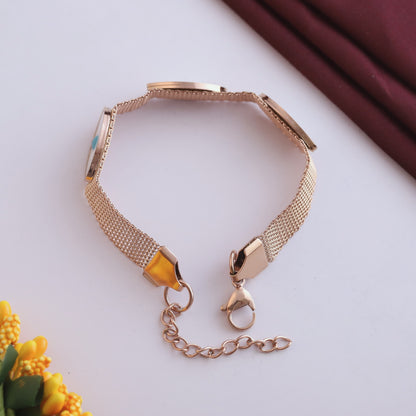 Rose Gold Mesh Evil Eye Bracelet - Mother of Pearl Charm Protection Jewelry