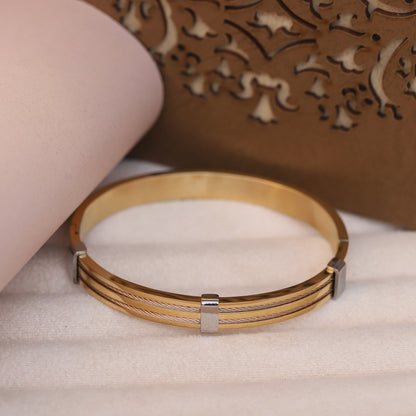 Two-Tone Cable Detail Gold Bangle for Men | Modern Stainless Steel Bracelet